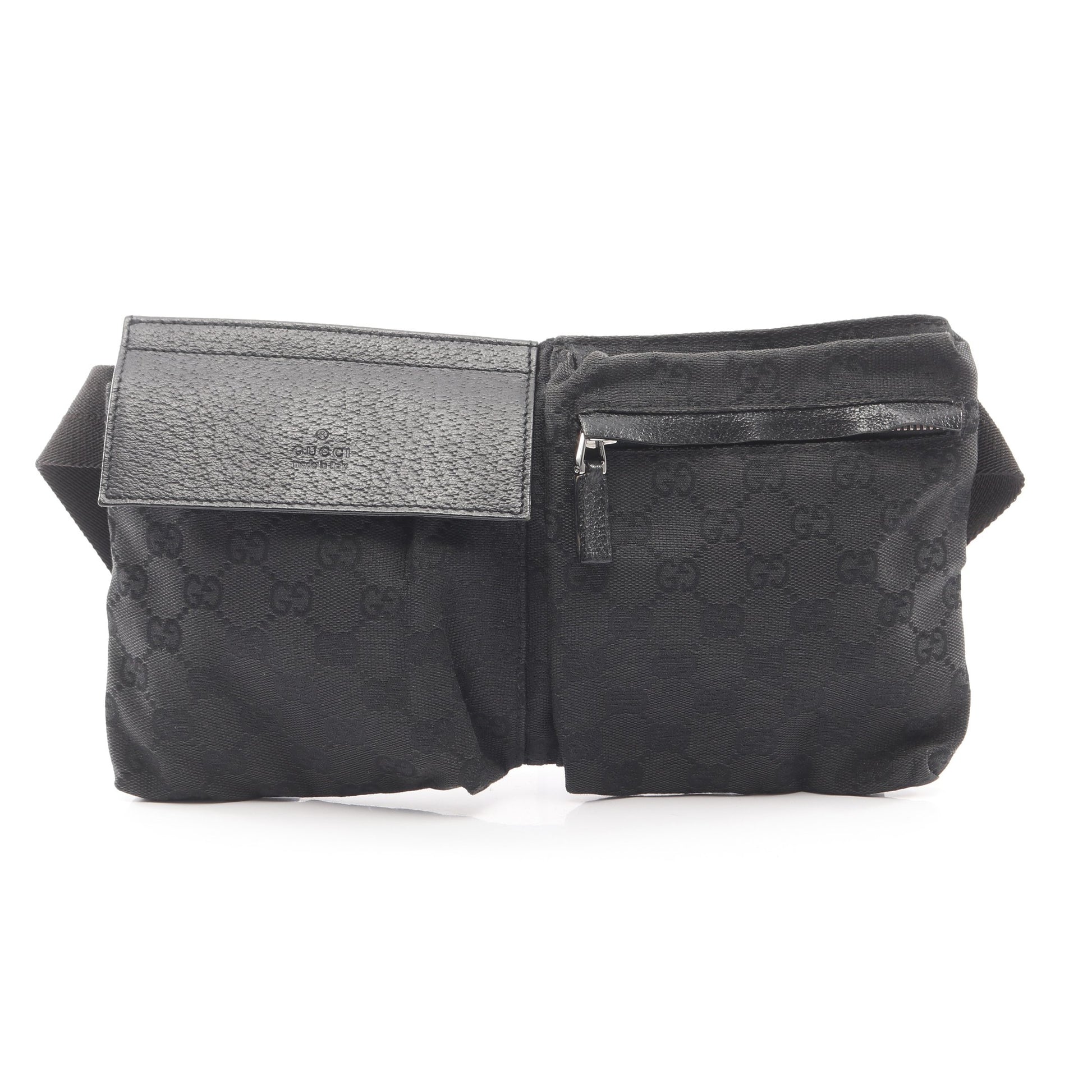 GGキャンバス ボディバッグ ウエストバッグ キャンバス レザー ブラック グッチ バッグ GUCCI