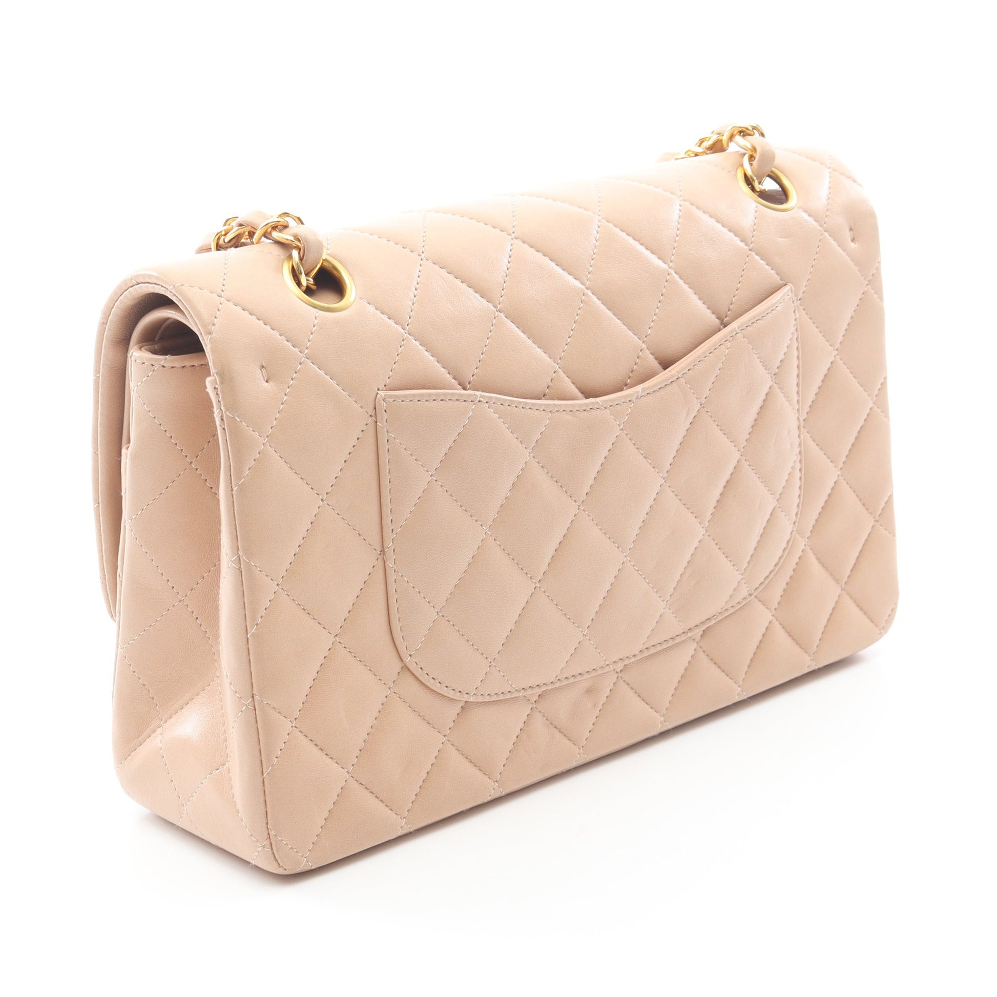 マトラッセ Wフラップ Wチェーンショルダーバッグ ラムスキン ベージュ ゴールド金具 シャネル バッグ CHANEL