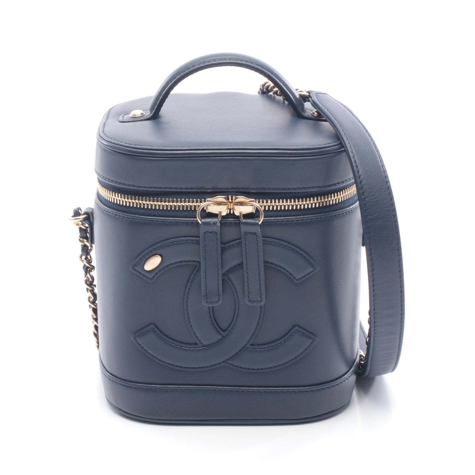ココマーク チェーンショルダーバッグ バニティバッグ ラムスキン ネイビー ゴールド金具 シャネル バッグ CHANEL