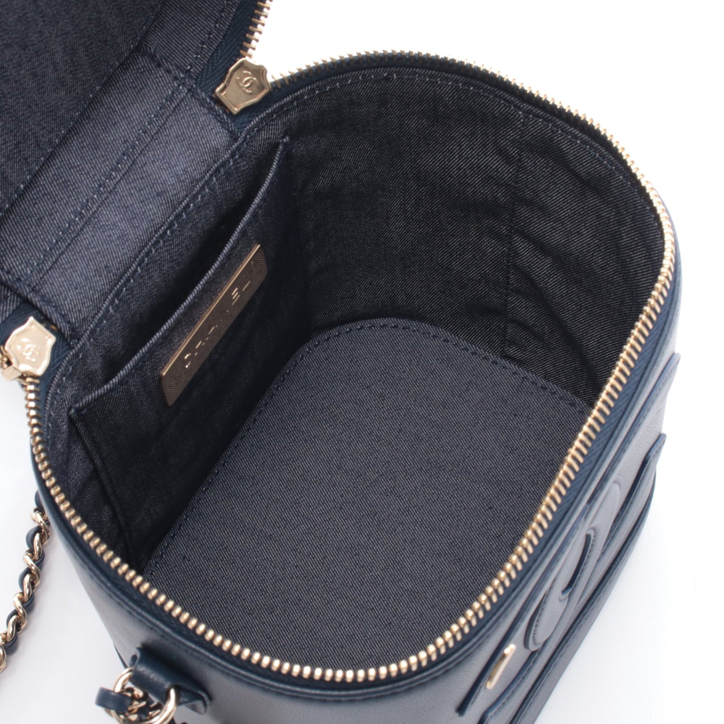 ココマーク チェーンショルダーバッグ バニティバッグ ラムスキン ネイビー ゴールド金具 シャネル バッグ CHANEL