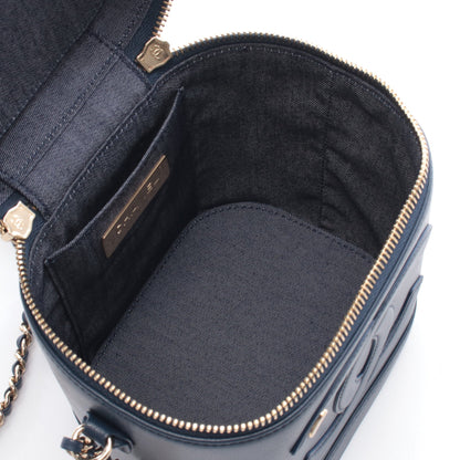 ココマーク チェーンショルダーバッグ バニティバッグ ラムスキン ネイビー ゴールド金具 シャネル バッグ CHANEL