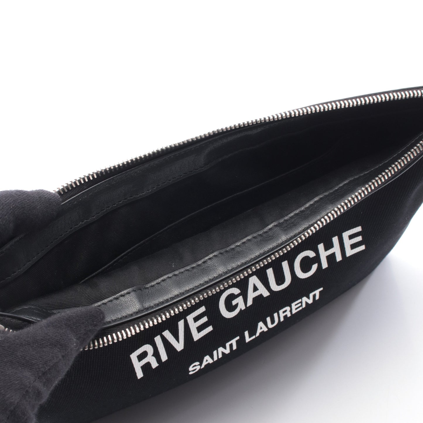 リヴゴーシュ クラッチバッグ キャンバス レザー ブラック イヴサンローラン バッグ YVES SAINT LAURENT