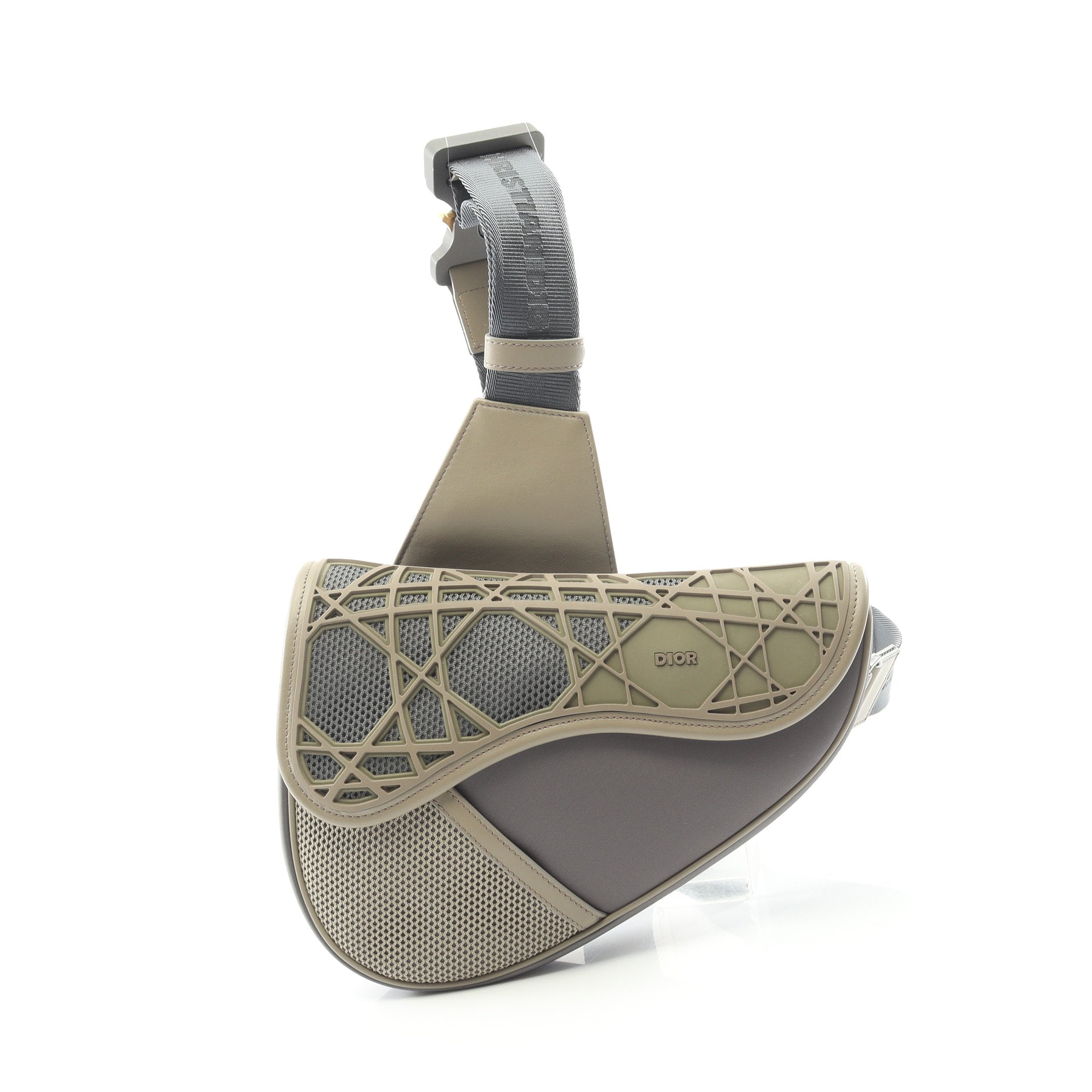 クリスチャン・ディオール Christian Dior サドルボディバッグ グレージュ系 グインカーフスキン メンズ ショルダーバッグ SADDLE サドル ボディバッグ ナイロン レザー ラバー グレー グレー