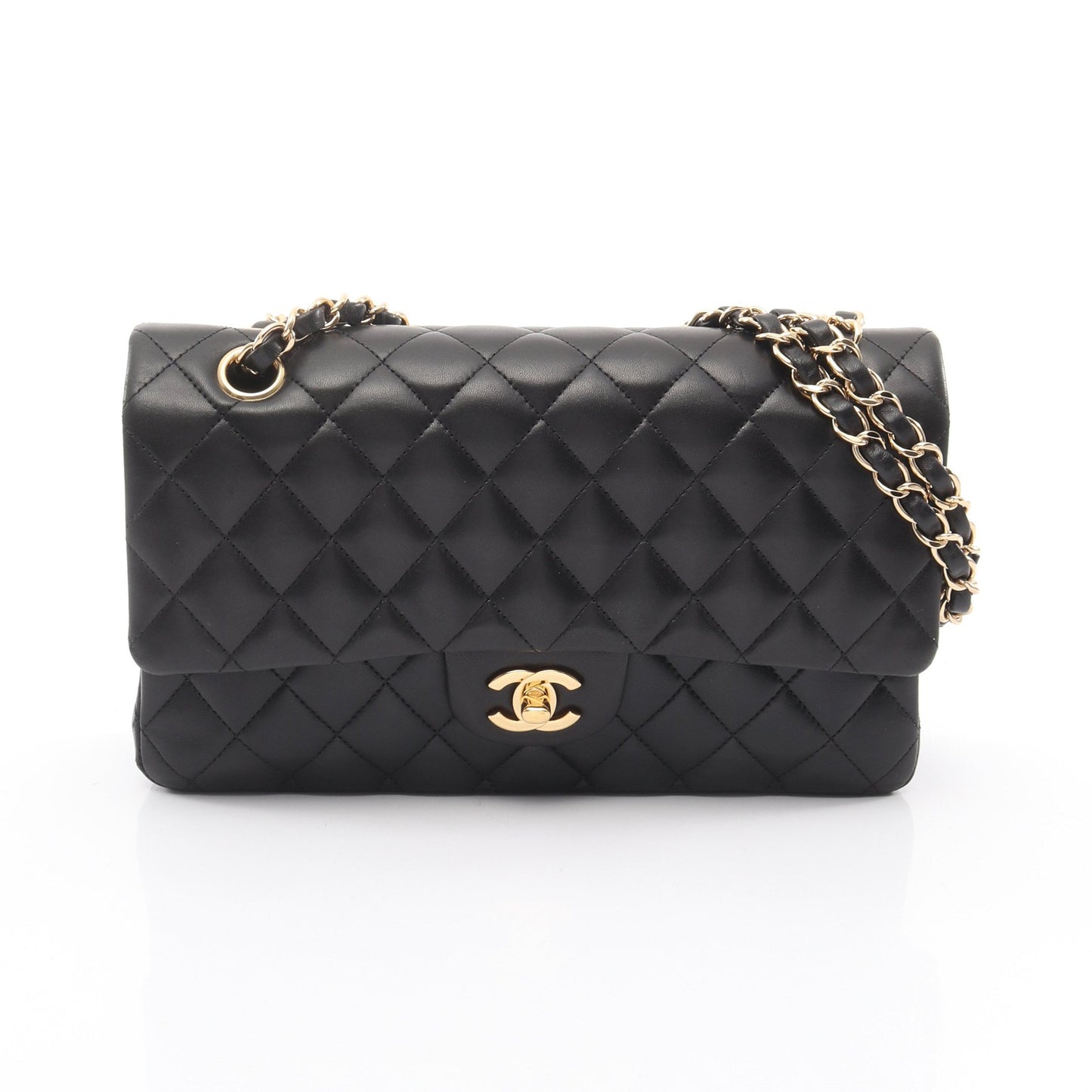 マトラッセ Wフラップ Wチェーンショルダーバッグ ラムスキン ブラック ゴールド金具 シャネル バッグ CHANEL