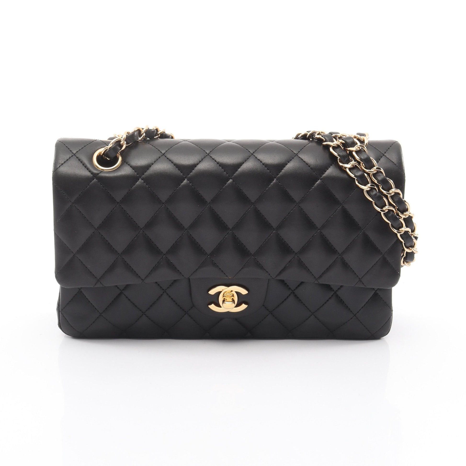 マトラッセ Wフラップ Wチェーンショルダーバッグ ラムスキン ブラック ゴールド金具 シャネル バッグ CHANEL