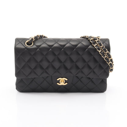 マトラッセ Wフラップ Wチェーンショルダーバッグ ラムスキン ブラック ゴールド金具 シャネル バッグ CHANEL
