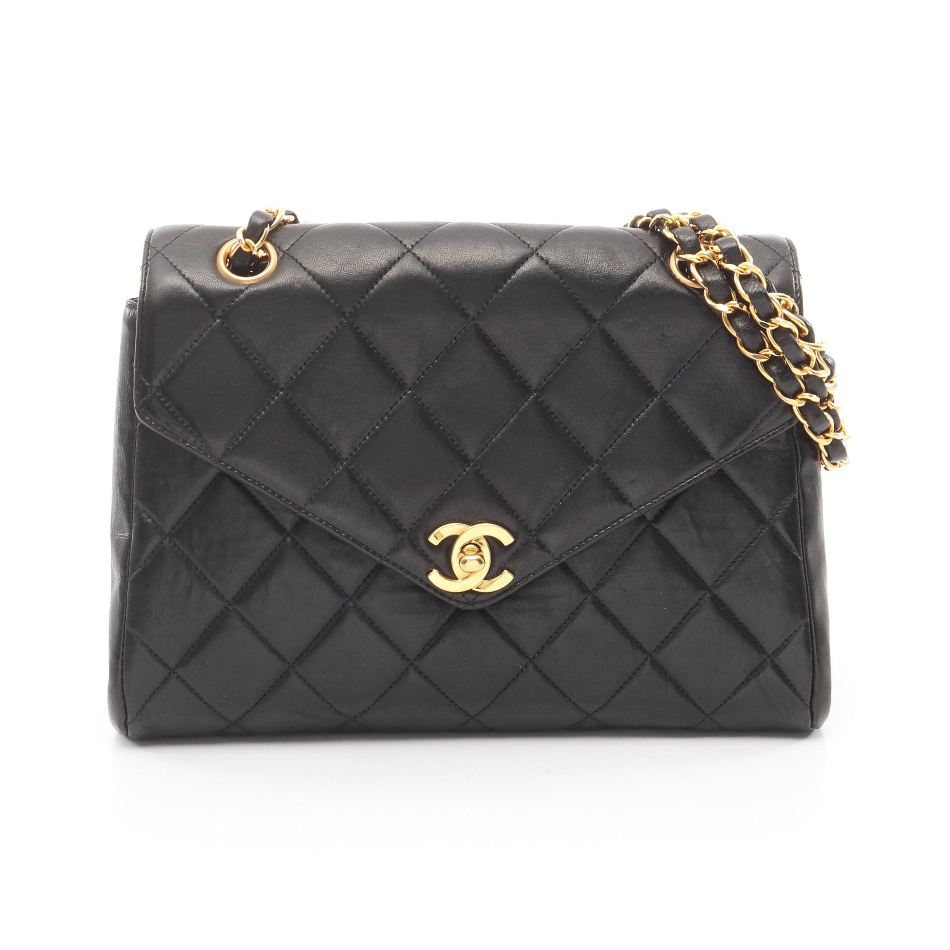 マトラッセ チェーンショルダーバッグ ラムスキン ブラック ゴールド金具 シャネル バッグ CHANEL