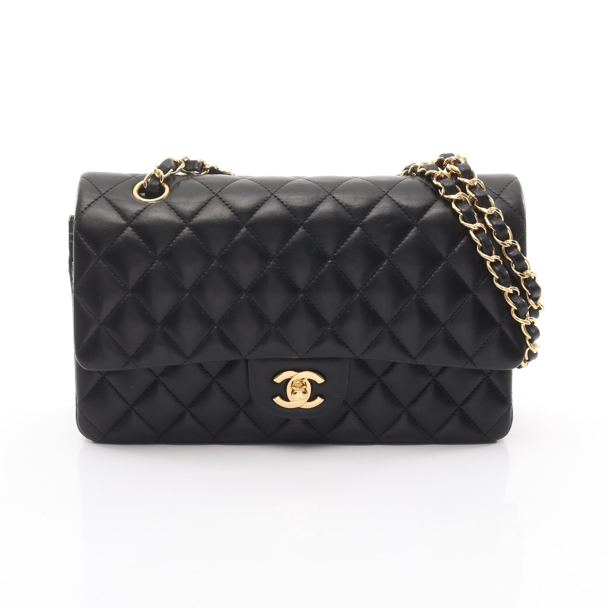 マトラッセ Wフラップ Wチェーンショルダーバッグ ラムスキン ブラック ゴールド金具 シャネル バッグ CHANEL