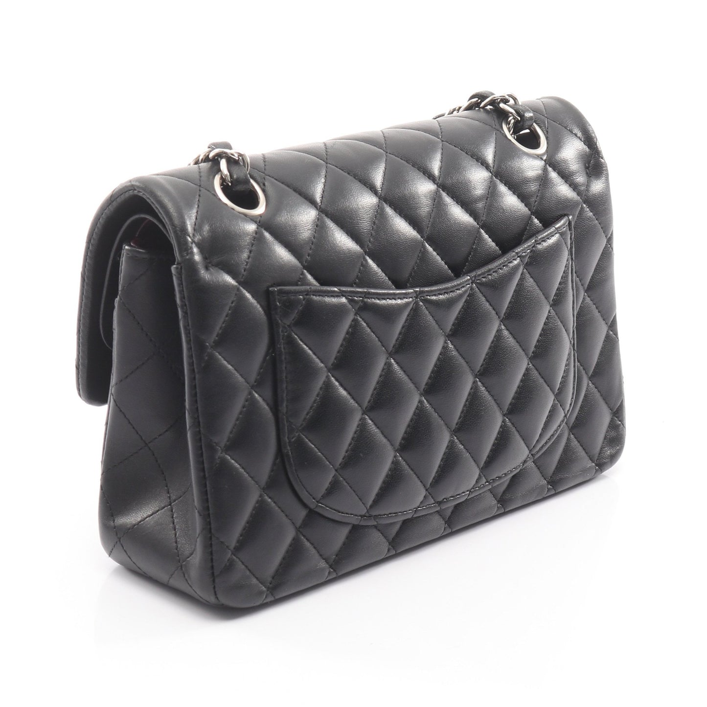 マトラッセ Wフラップ Wチェーンショルダーバッグ ラムスキン ブラック シルバー金具 シャネル バッグ CHANEL