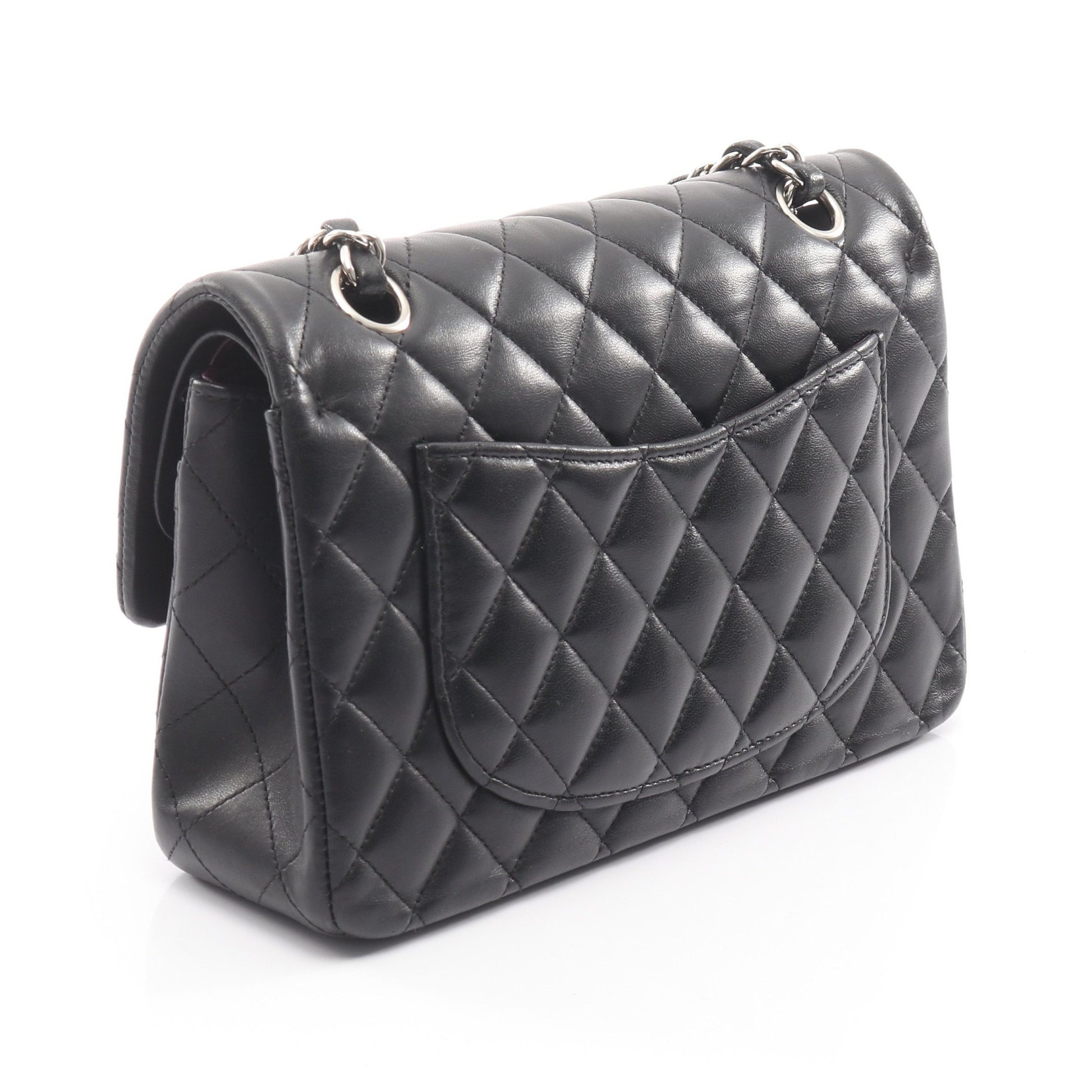 マトラッセ Wフラップ Wチェーンショルダーバッグ ラムスキン ブラック シルバー金具 シャネル バッグ CHANEL