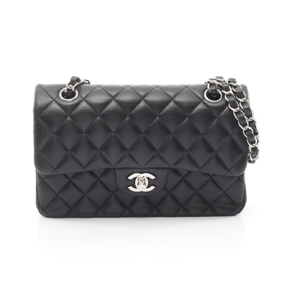 マトラッセ Wフラップ Wチェーンショルダーバッグ ラムスキン ブラック シルバー金具 シャネル バッグ CHANEL