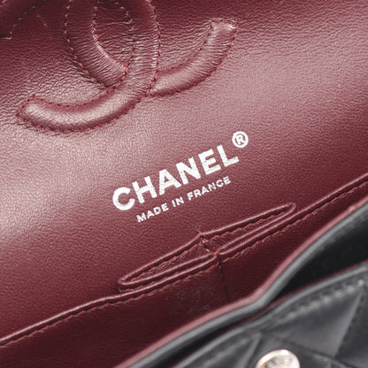 マトラッセ Wフラップ Wチェーンショルダーバッグ ラムスキン ブラック シルバー金具 シャネル バッグ CHANEL