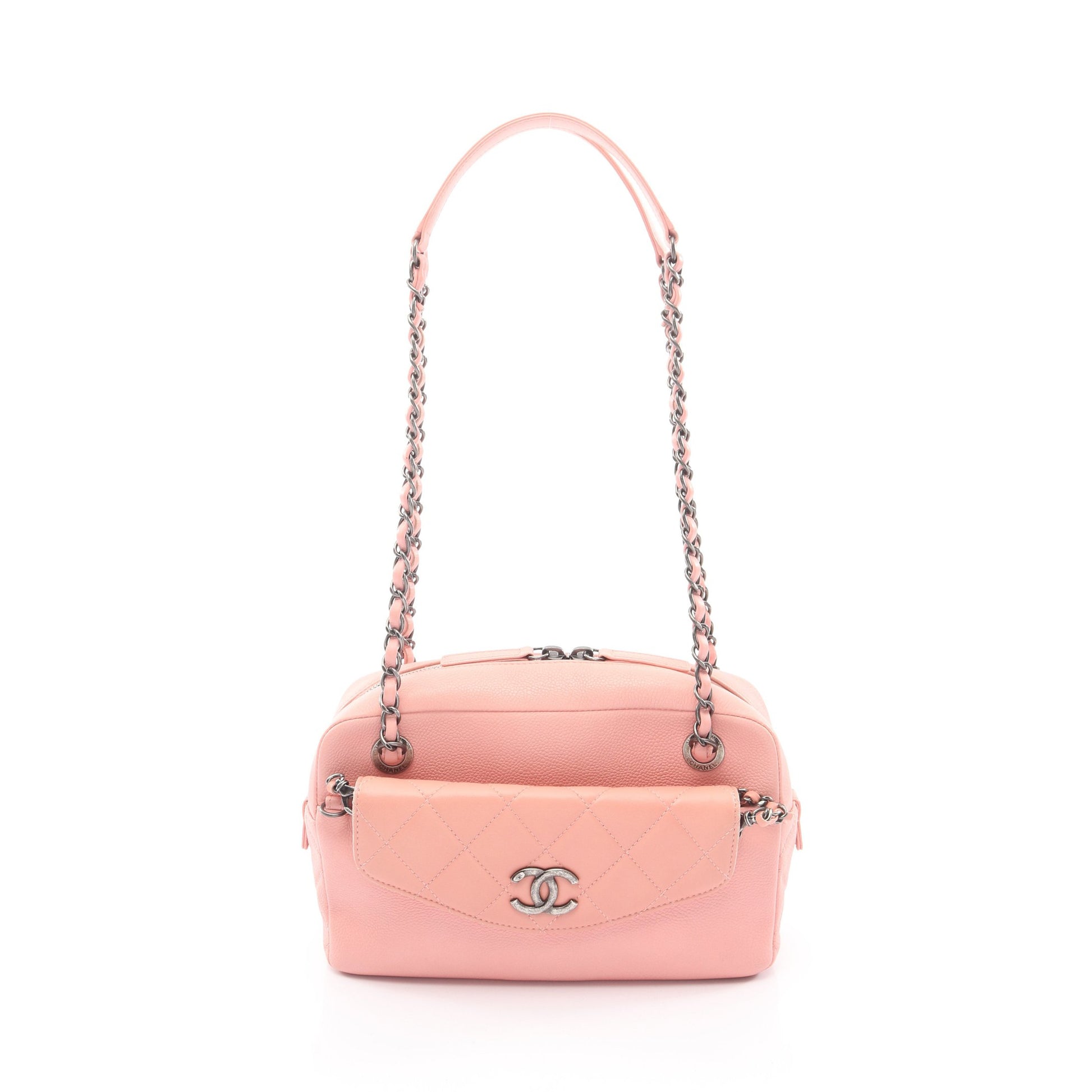 マトラッセ カメラバッグ チェーンショルダーバッグ キャビアスキン ピンク アンティークシルバー金具 シャネル バッグ CHANEL