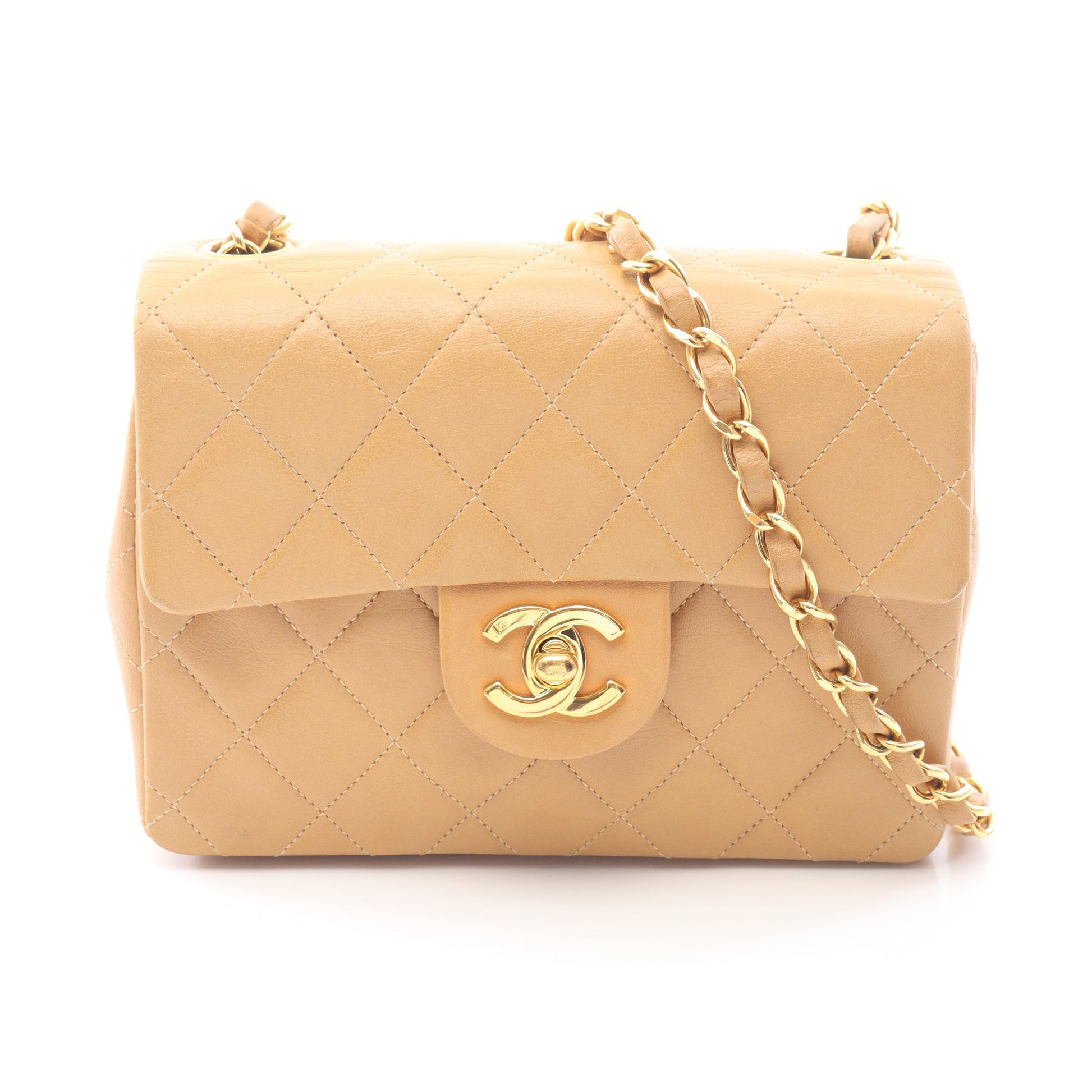 ミニマトラッセ チェーンショルダーバッグ ラムスキン ベージュ ゴールド金具 シャネル バッグ CHANEL