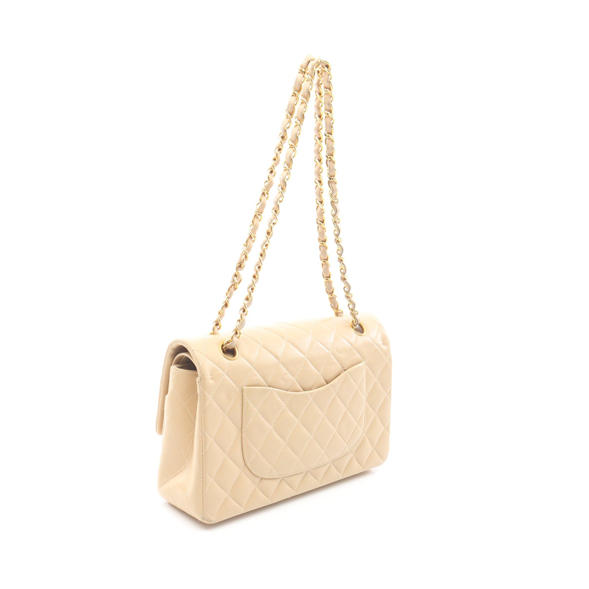 マトラッセ Wフラップ Wチェーンショルダーバッグ ラムスキン ベージュ ゴールド金具 シャネル バッグ CHANEL