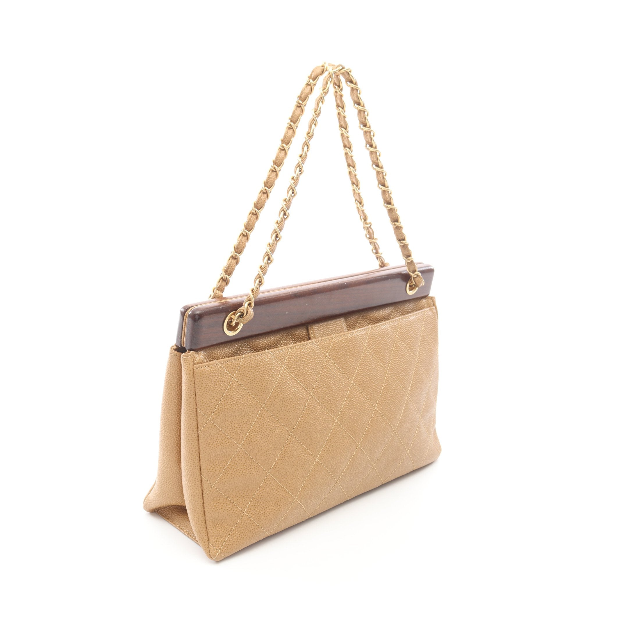 マトラッセ チェーンハンドバッグ キャビアスキン ウッド ベージュ
