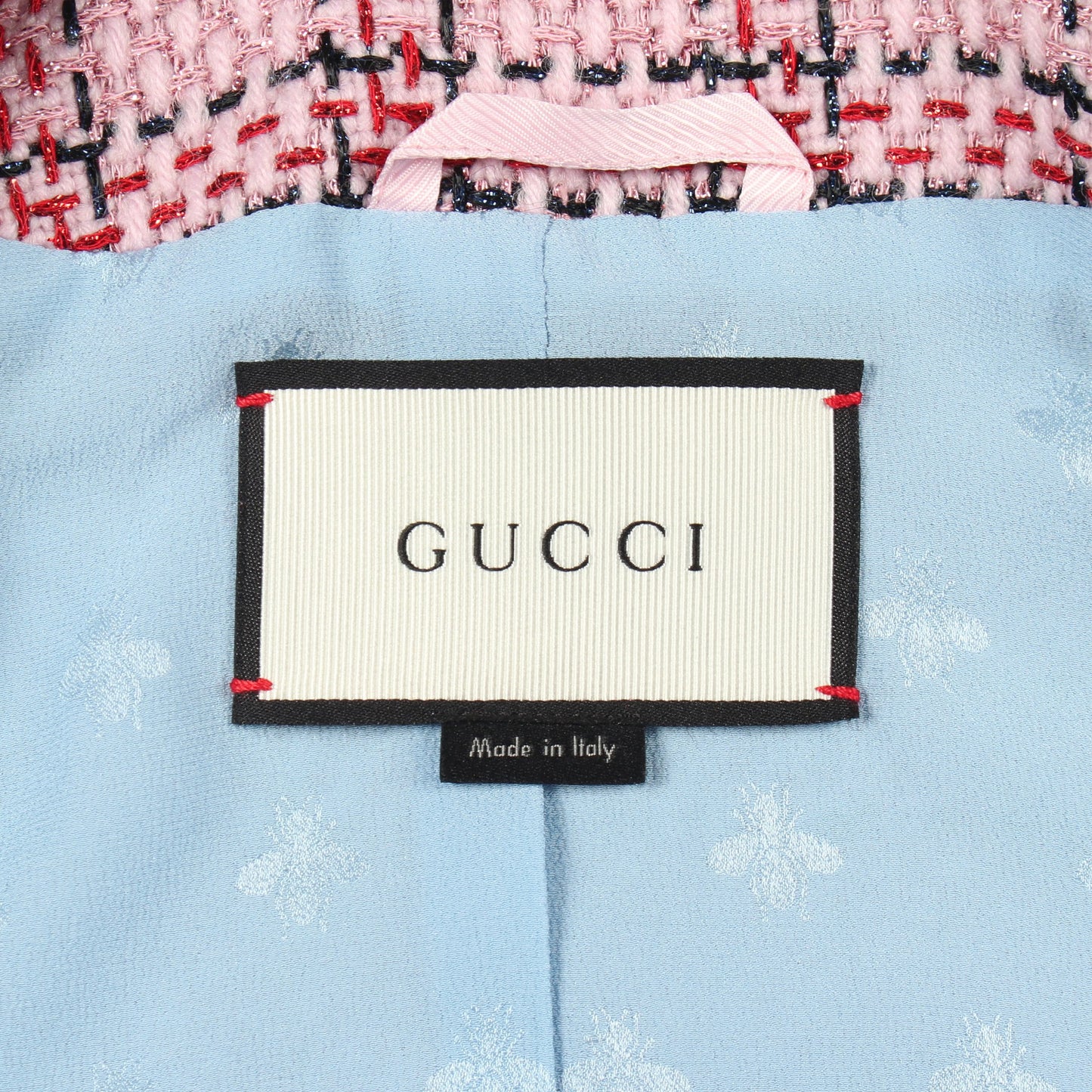 ツイード ノーカラージャケット レーヨン ナイロン ピンク レッド ブルー グッチ アウター GUCCI