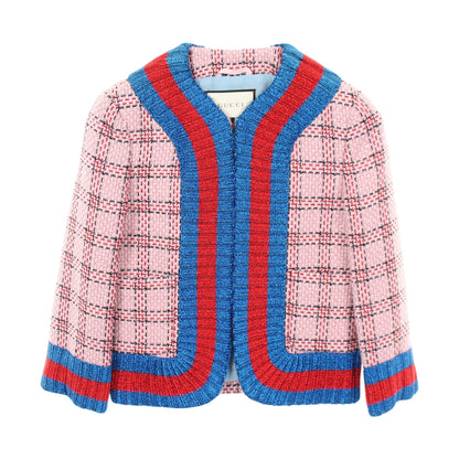 ツイード ノーカラージャケット レーヨン ナイロン ピンク レッド ブルー グッチ アウター GUCCI