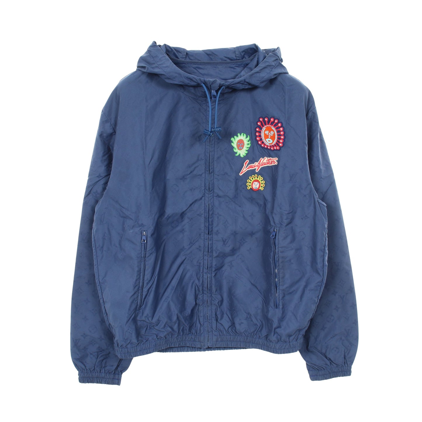 LV × YK モノグラム フェイス ブルゾン ナイロン ブルー マルチカラー フード付き 草間彌生 ルイヴィトン アウター LOUIS VUITTON