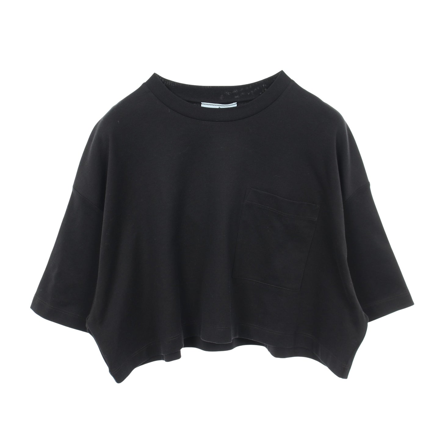 クロップド 半袖Tシャツ クルーネック コットン ブラック ポケット付き プラダ トップス PRADA