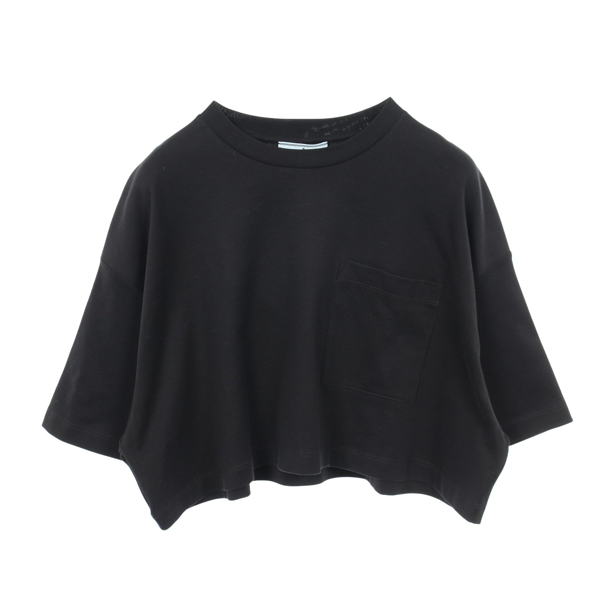 クロップド 半袖Tシャツ クルーネック コットン ブラック ポケット付き プラダ トップス PRADA