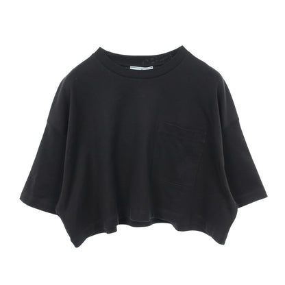クロップド 半袖Tシャツ クルーネック コットン ブラック ポケット付き プラダ トップス PRADA