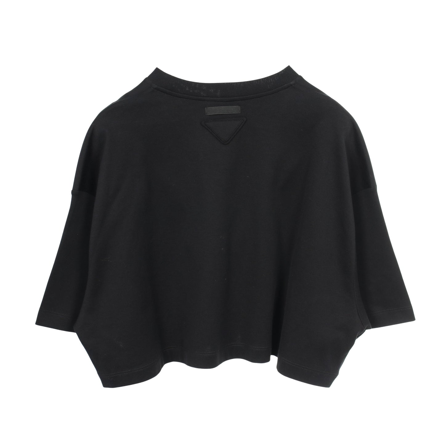 クロップド 半袖Tシャツ クルーネック コットン ブラック ポケット付き プラダ トップス PRADA