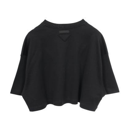クロップド 半袖Tシャツ クルーネック コットン ブラック ポケット付き プラダ トップス PRADA