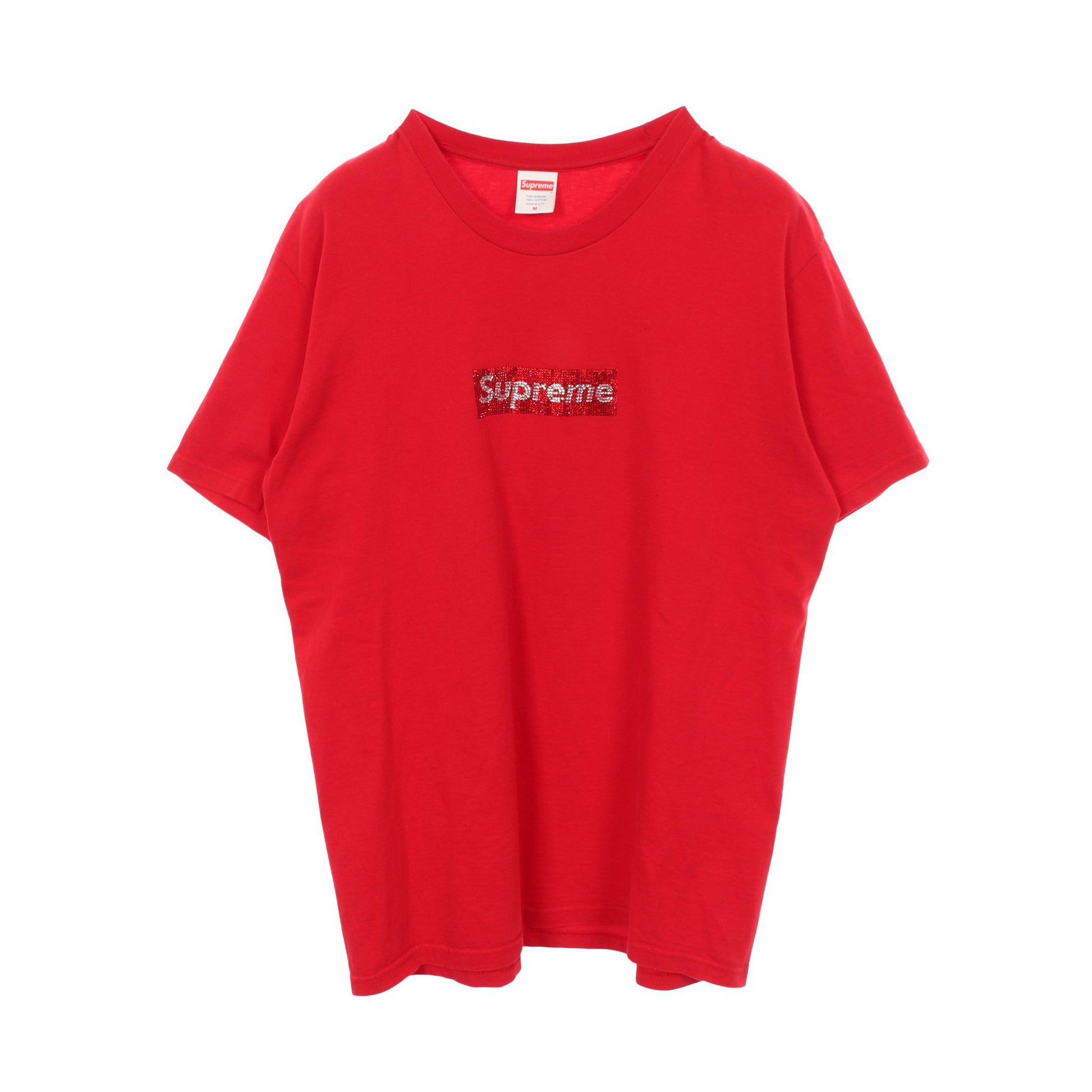 Supreme × SWAROVSKI Box Logo Tee 半袖Tシャツ クルーネック コットン レッド ラインストーン シュプリーム トップス Supreme
