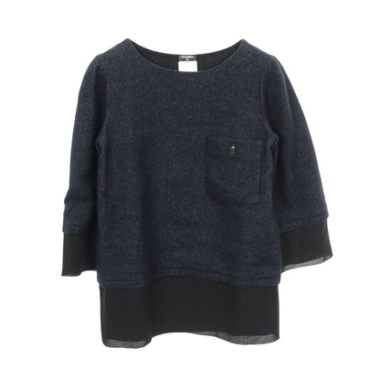ココマークボタン トップス リネン カシミヤ ネイビー ブラック シャネル トップス CHANEL