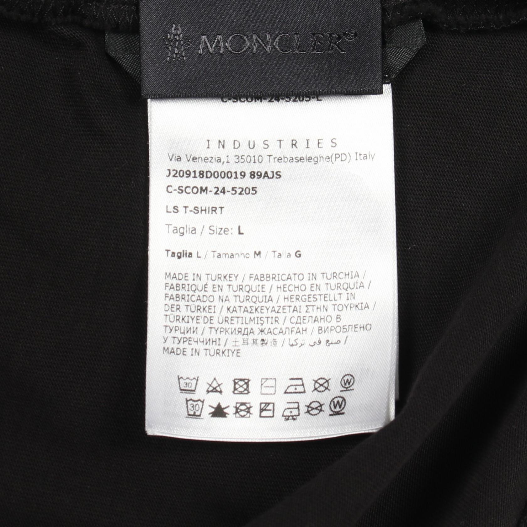 長袖Tシャツ クルーネック ロゴプリント コットン ブラック モンクレール トップス MONCLER