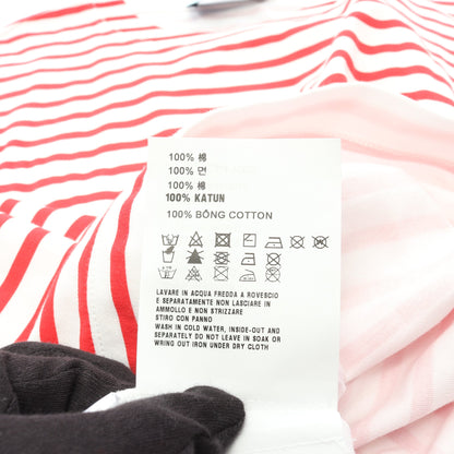 半袖Tシャツ クルーネック ロゴ ボーダー コットン ホワイト レッド プラダ トップス PRADA