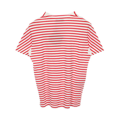 半袖Tシャツ クルーネック ロゴ ボーダー コットン ホワイト レッド プラダ トップス PRADA
