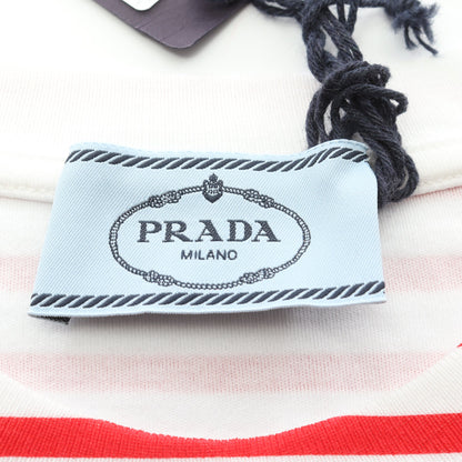 半袖Tシャツ クルーネック ロゴ ボーダー コットン ホワイト レッド プラダ トップス PRADA