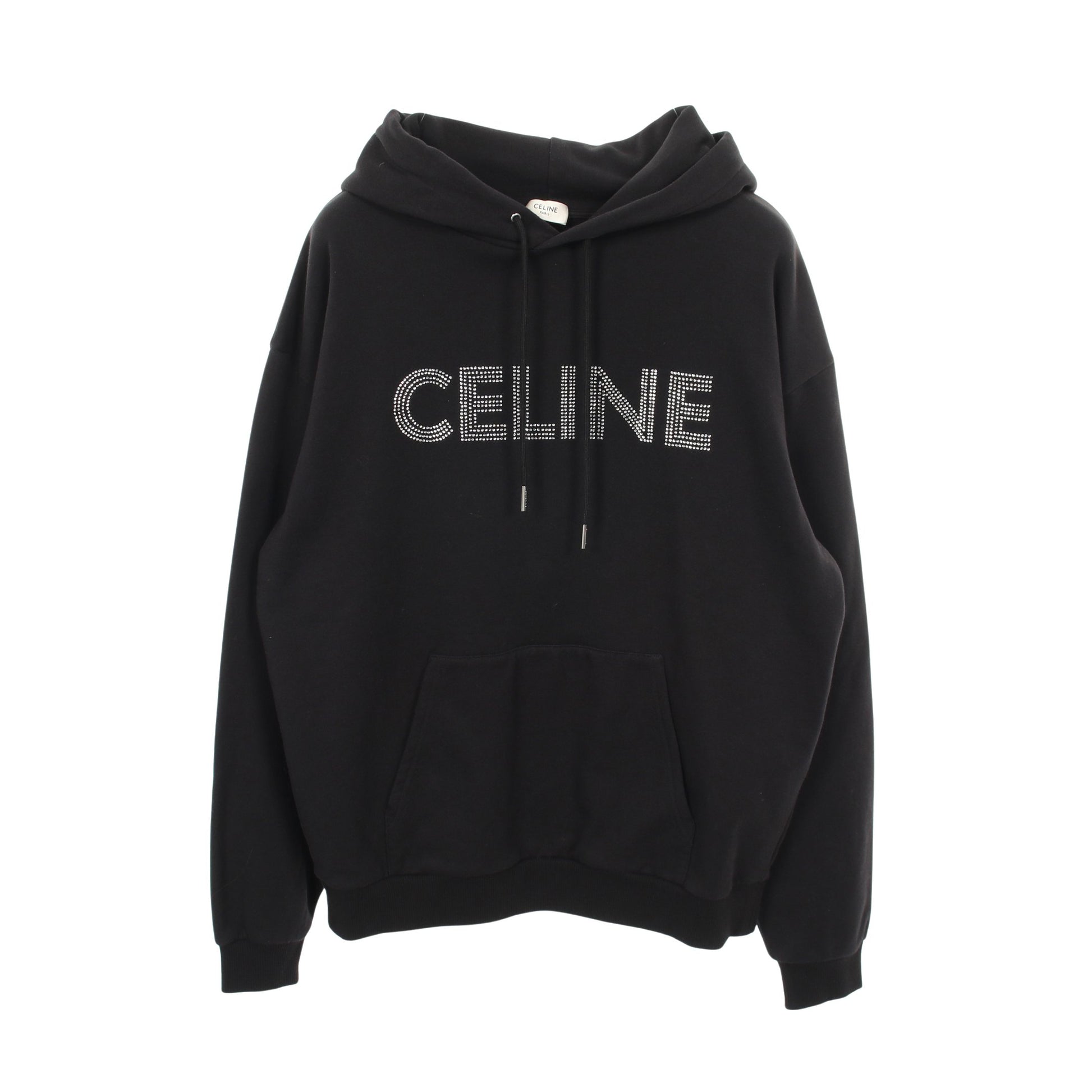 プルオーバーパーカー ロゴ コットン ブラック ラインストーン セリーヌ トップス CELINE
