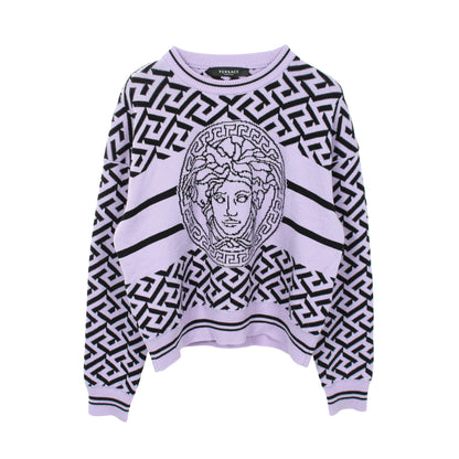 メデューサ ニット クルーネック ウール コットン ライトパープル ブラック ヴェルサーチ トップス Versace