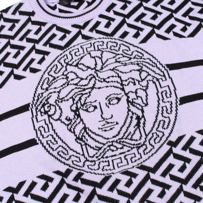 メデューサ ニット クルーネック ウール コットン ライトパープル ブラック ヴェルサーチ トップス Versace