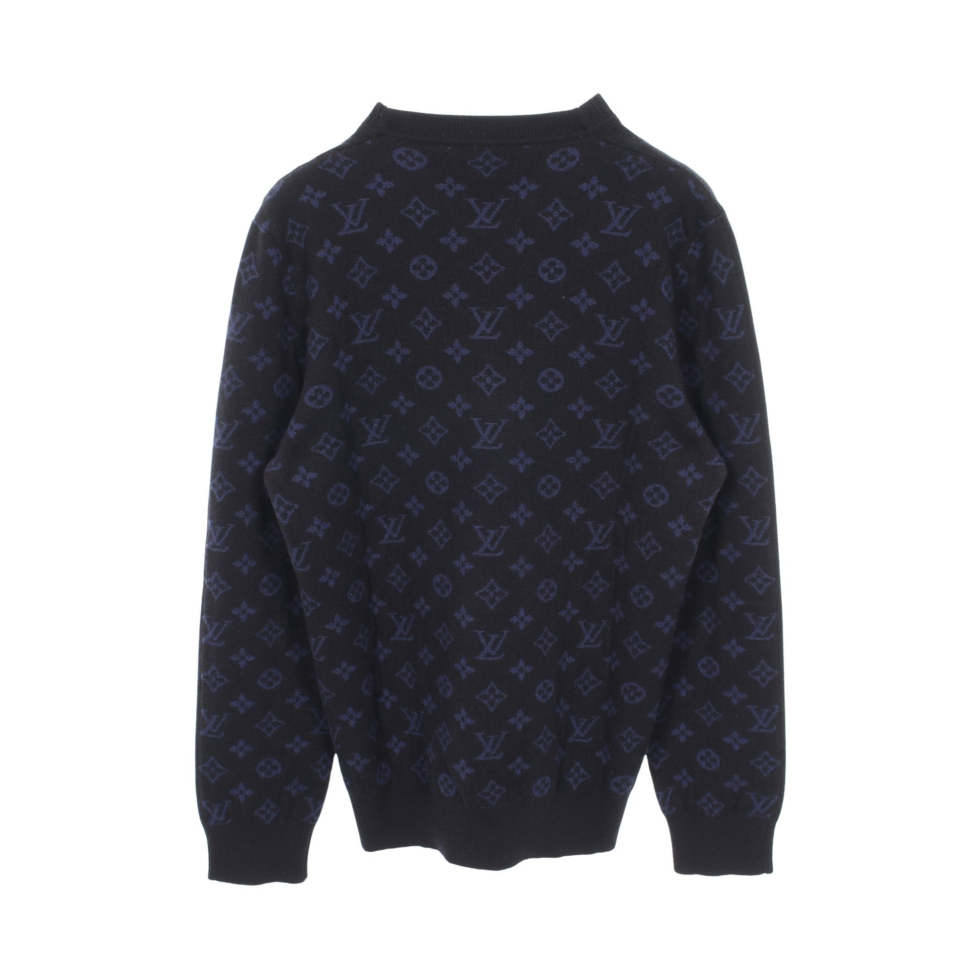 ハーフアンドハーフモノグラム ニット クルーネック カシミヤ ウール ダークネイビー ルイヴィトン トップス LOUIS VUITTON