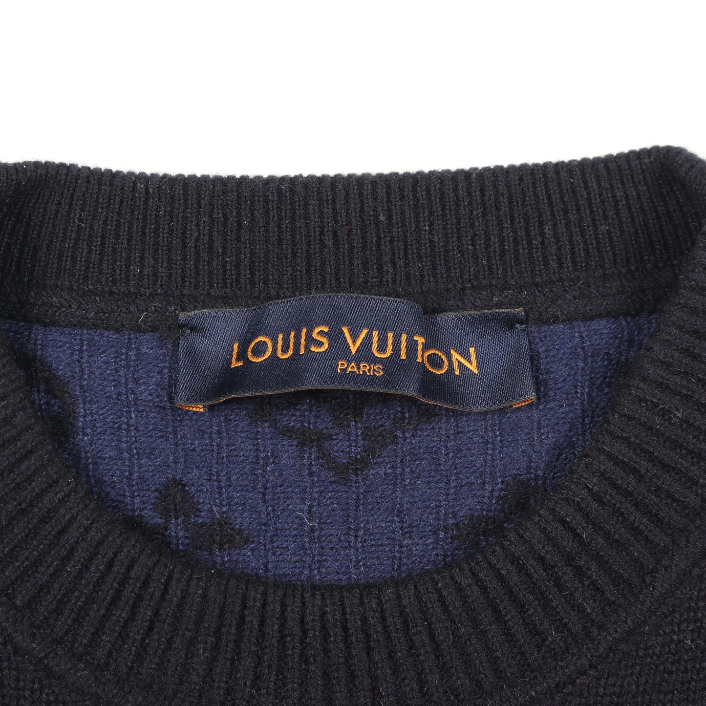 ハーフアンドハーフモノグラム ニット クルーネック カシミヤ ウール ダークネイビー ルイヴィトン トップス LOUIS VUITTON
