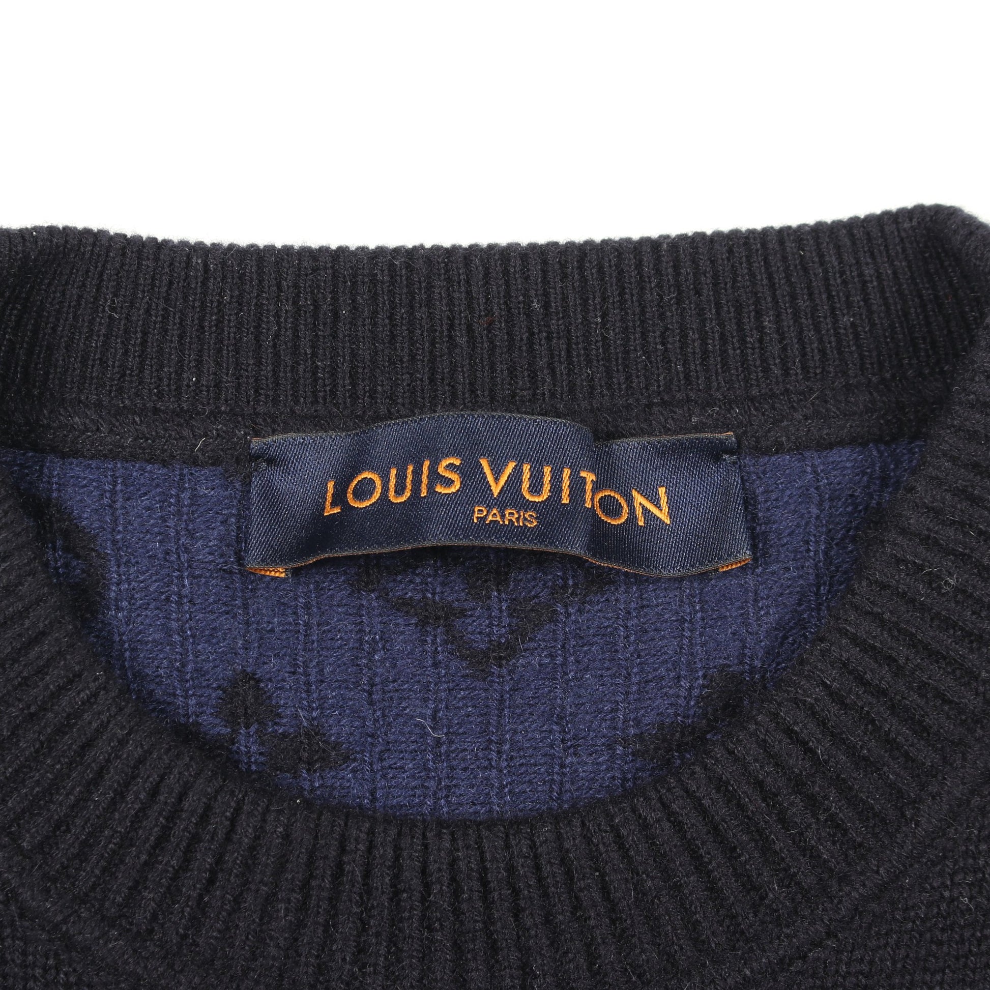 ハーフアンドハーフモノグラム ニット クルーネック カシミヤ ウール ダークネイビー ルイヴィトン トップス LOUIS VUITTON