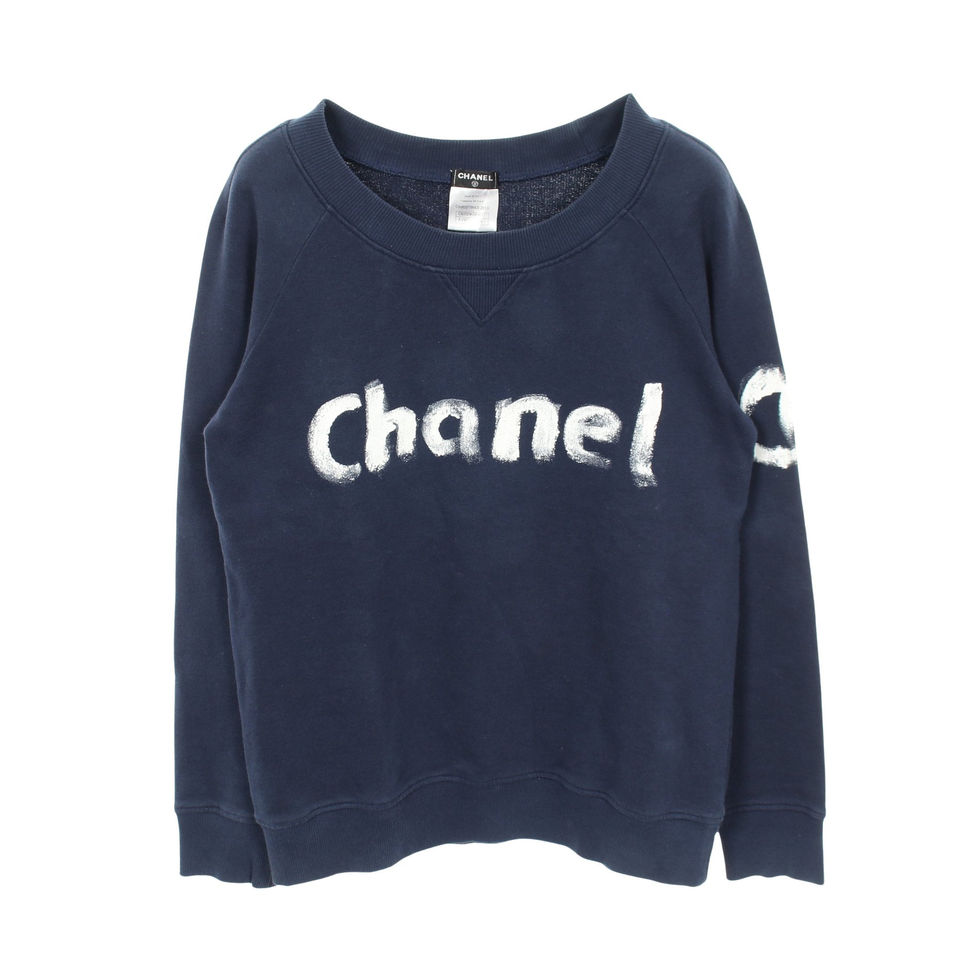 CHRISTMAS2013 スウェットシャツ クルーネック ロゴ コットン ネイビー シャネル トップス CHANEL