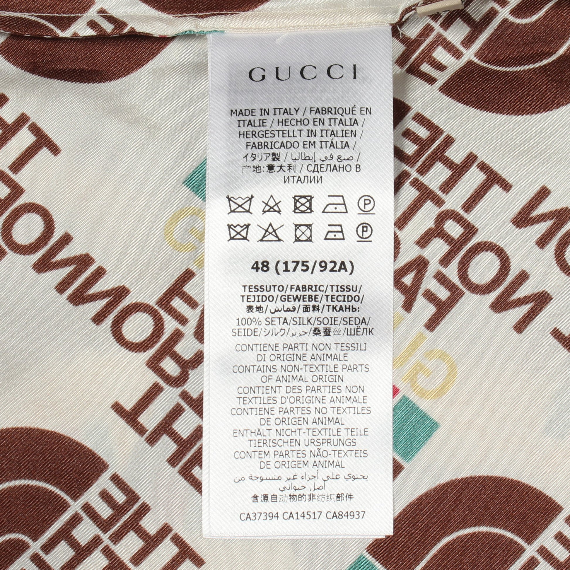 GUCCI × THE NORTH FACE シャツ オープンカラー 半袖 ロゴ総柄 シルク アイボリー ブラウン グッチ トップス GUCCI