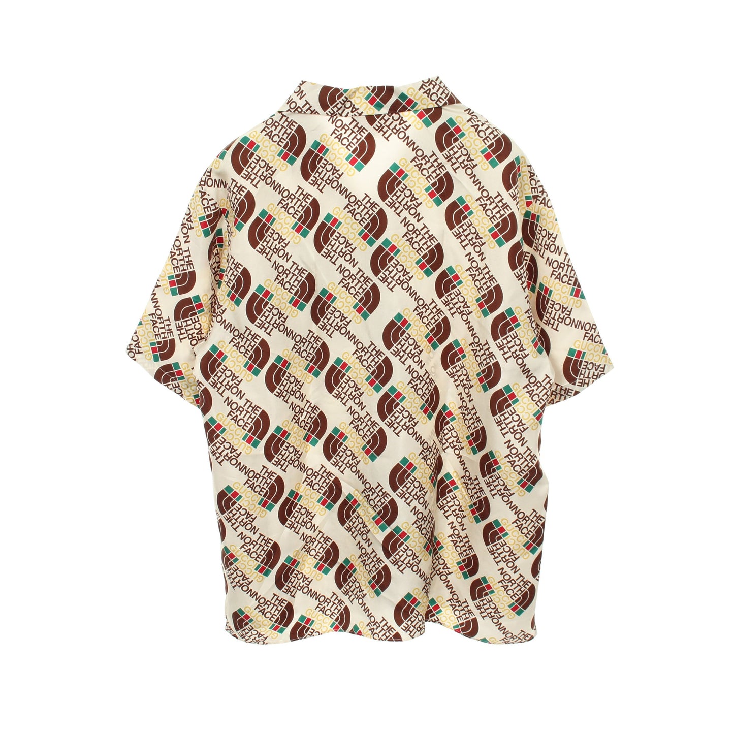 GUCCI × THE NORTH FACE シャツ オープンカラー 半袖 ロゴ総柄 シルク アイボリー ブラウン グッチ トップス GUCCI