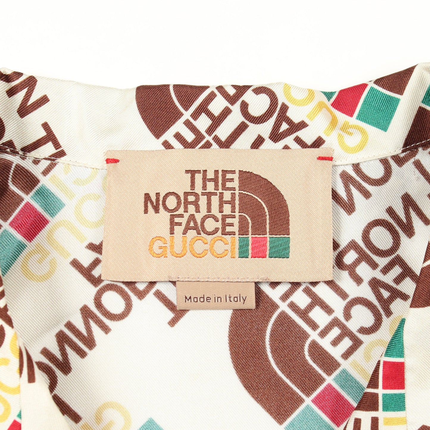 GUCCI × THE NORTH FACE シャツ オープンカラー 半袖 ロゴ総柄 シルク アイボリー ブラウン グッチ トップス GUCCI