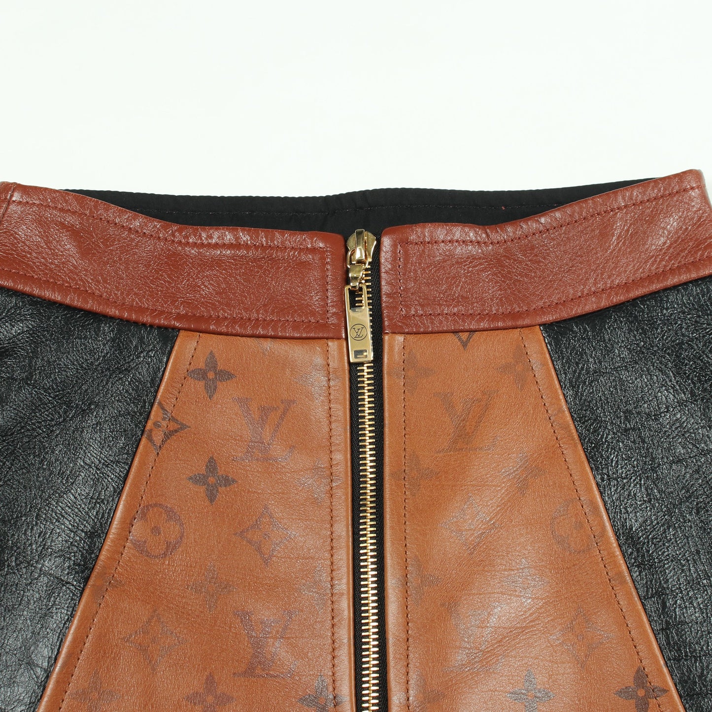 モノグラム バイカラージップアップ スカート レザー ライトブラウン ブラック ルイヴィトン ボトムス LOUIS VUITTON