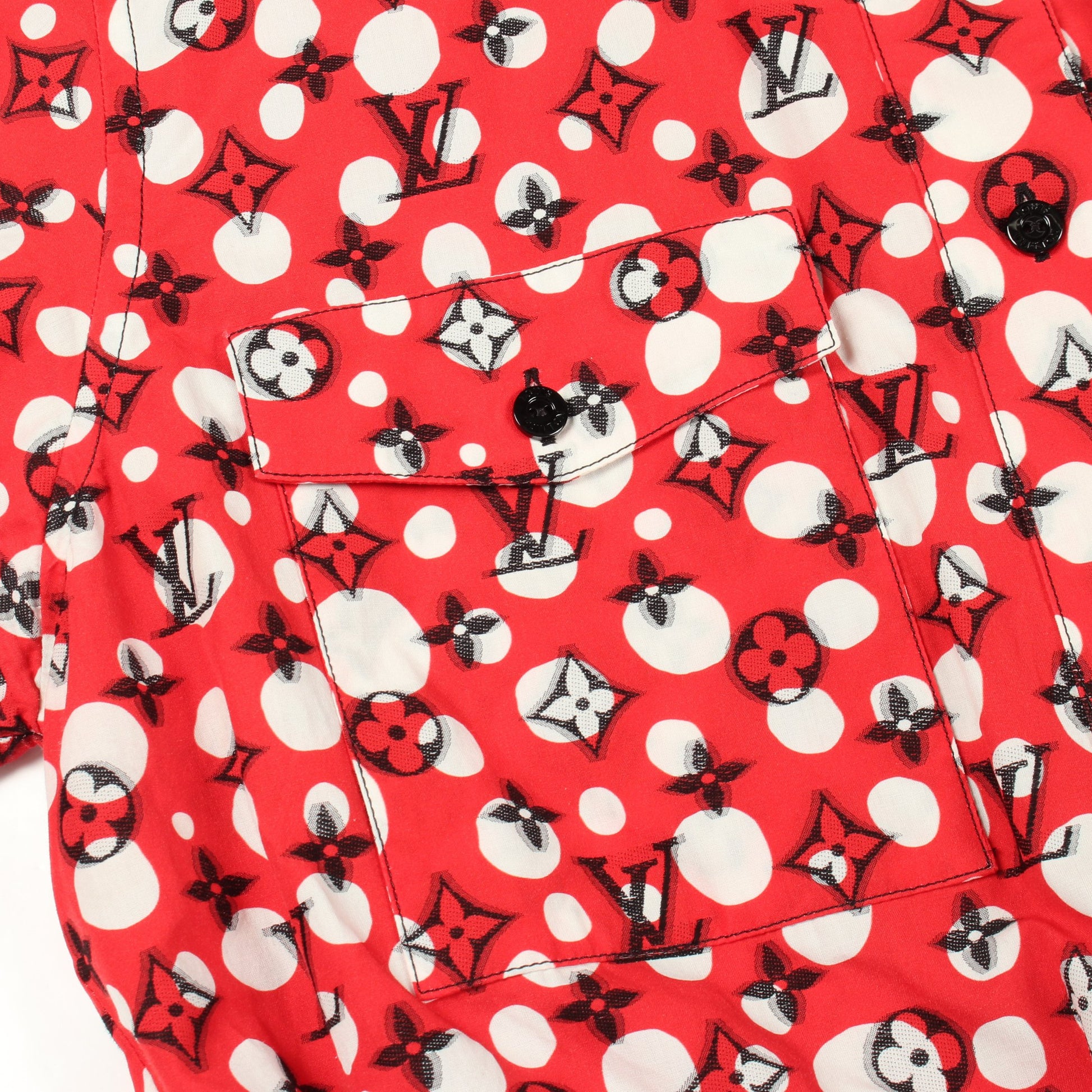 LOUIS VUITTON × yayoi kusama インフィニティドット モノグラム シャツワンピース 長袖 コットン レッド ホワイト ブラック ルイヴィトン ワンピース LOUIS VUITTON