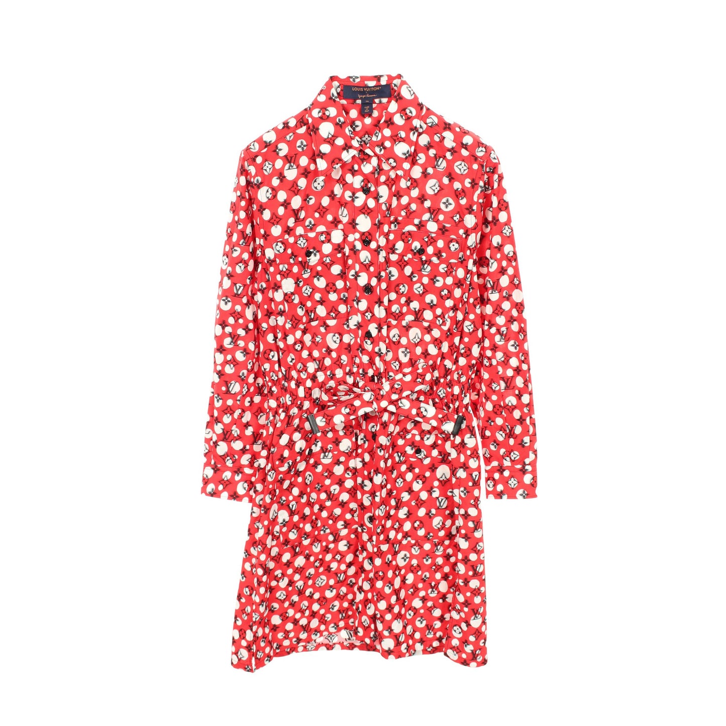 LOUIS VUITTON × yayoi kusama インフィニティドット モノグラム シャツワンピース 長袖 コットン レッド ホワイト ブラック ルイヴィトン ワンピース LOUIS VUITTON
