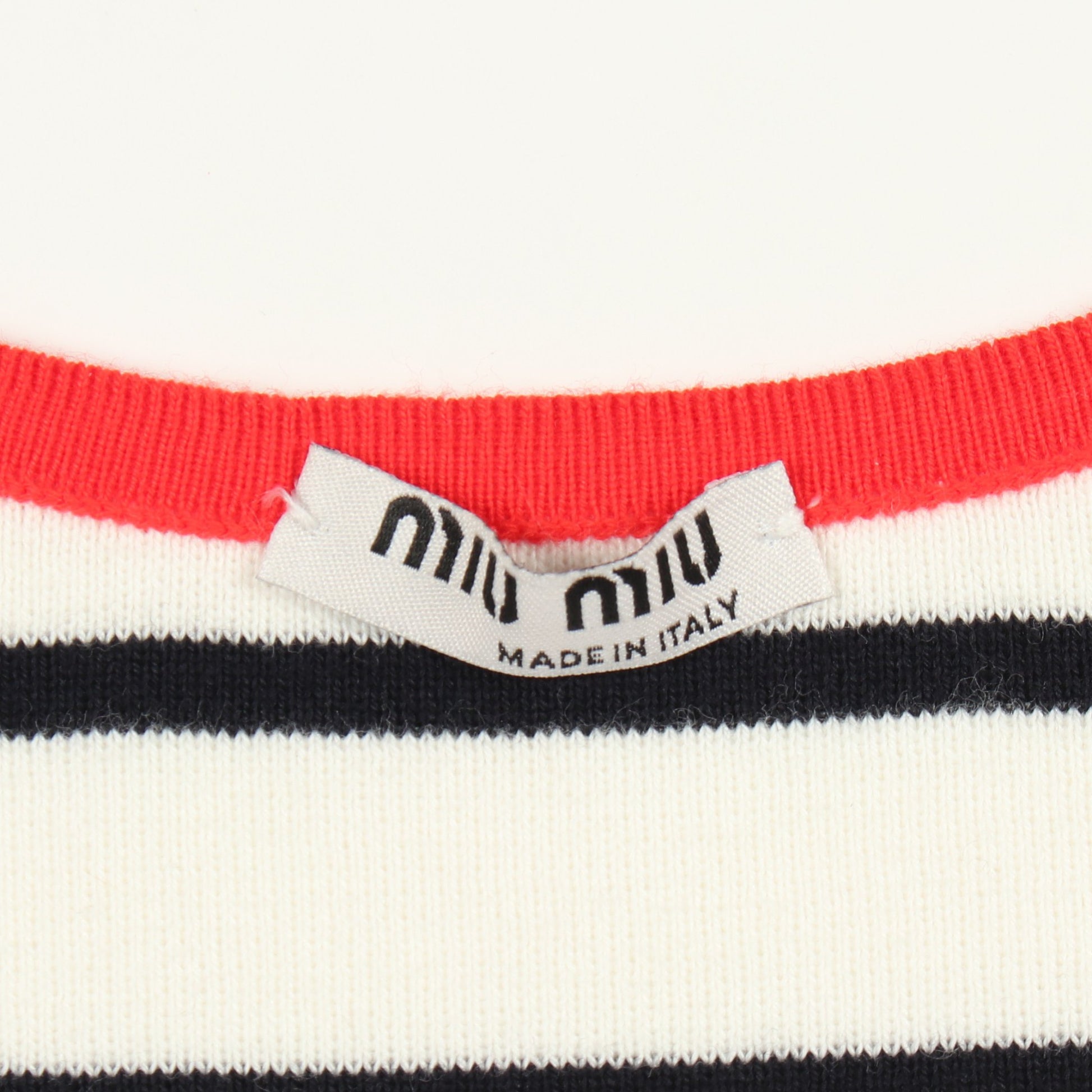 ニットワンピース ノースリーブ ボーダー マリン コットン オフホワイト ブラック レッド ミュウミュウ ワンピース miu miu