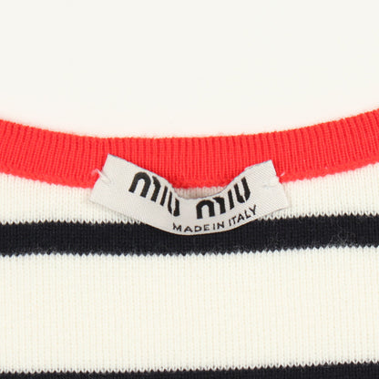 ニットワンピース ノースリーブ ボーダー マリン コットン オフホワイト ブラック レッド ミュウミュウ ワンピース miu miu