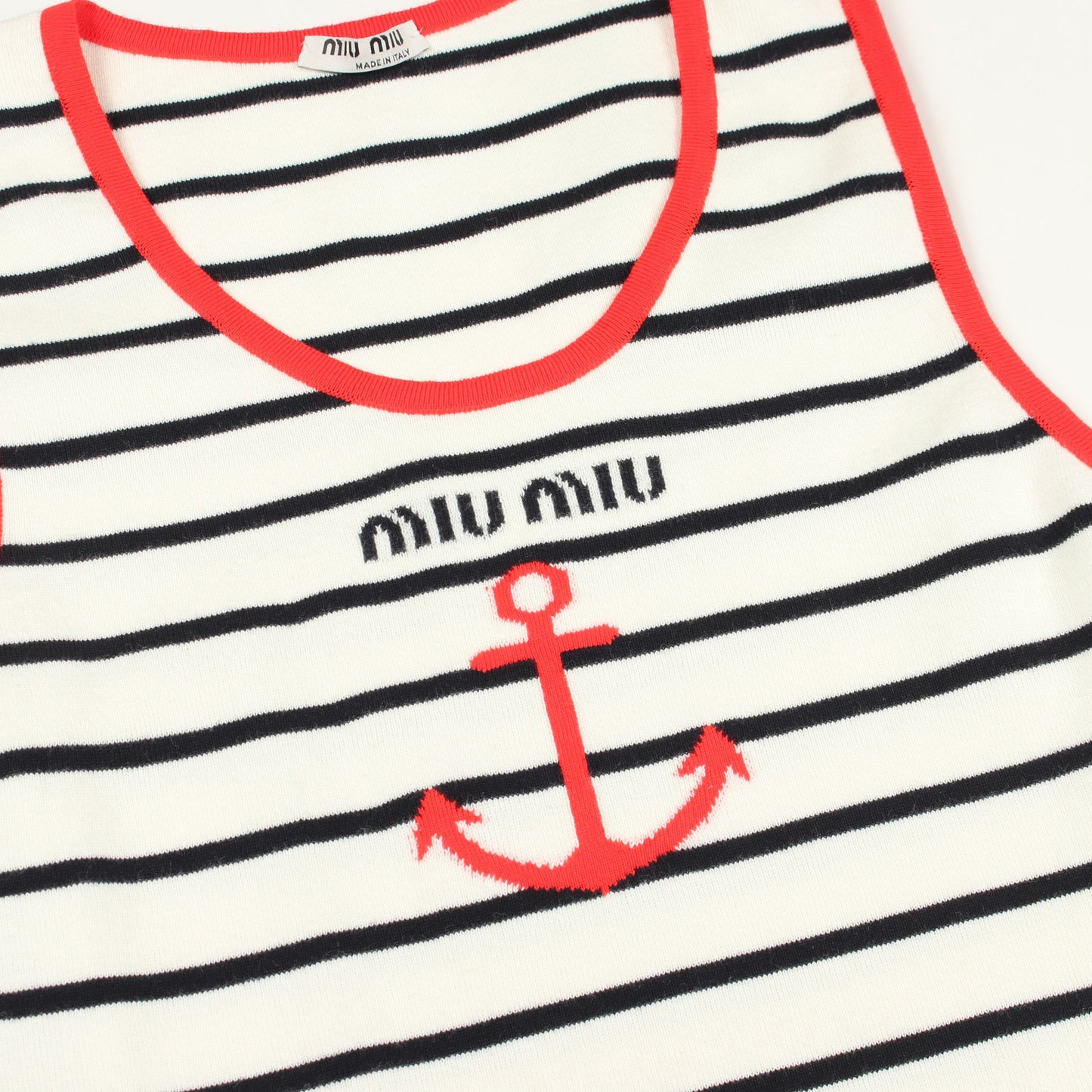 ニットワンピース ノースリーブ ボーダー マリン コットン オフホワイト ブラック レッド ミュウミュウ ワンピース miu miu